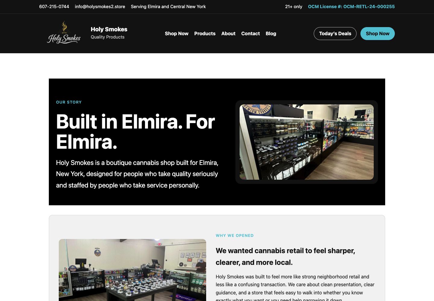 Holy Smokes website About page: story, written content and brand presentation