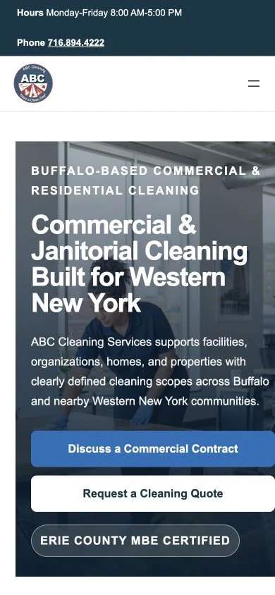 ABC Cleaning Services website mobile view