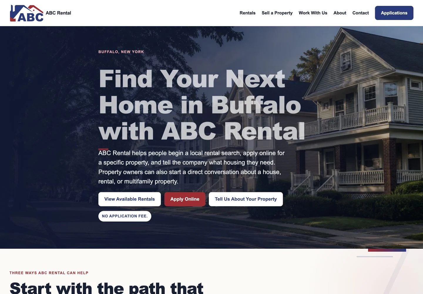 ABC Rental local website desktop view