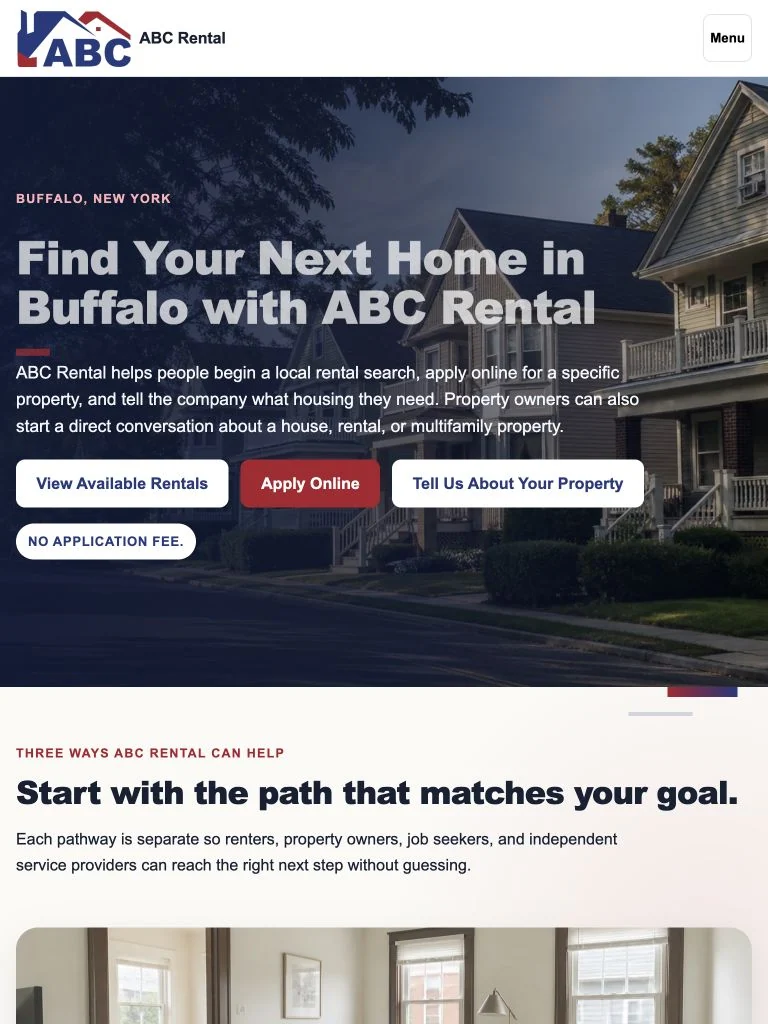 ABC Rental local website tablet view
