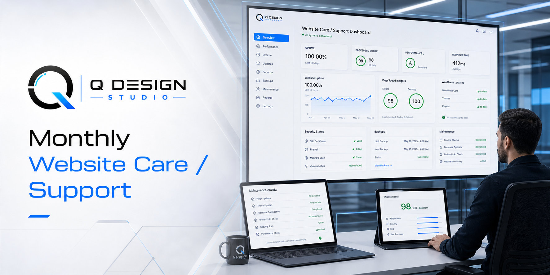 Q Design Studio monthly website care support workspace