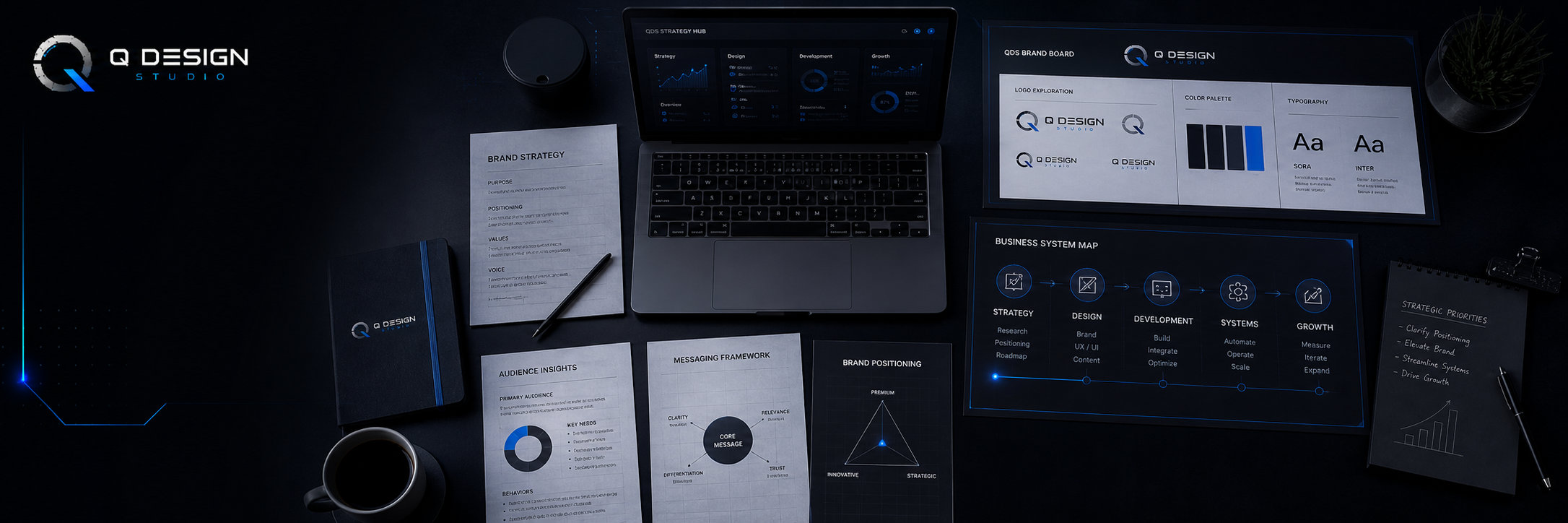 Q Design Studio digital system case study mockup
